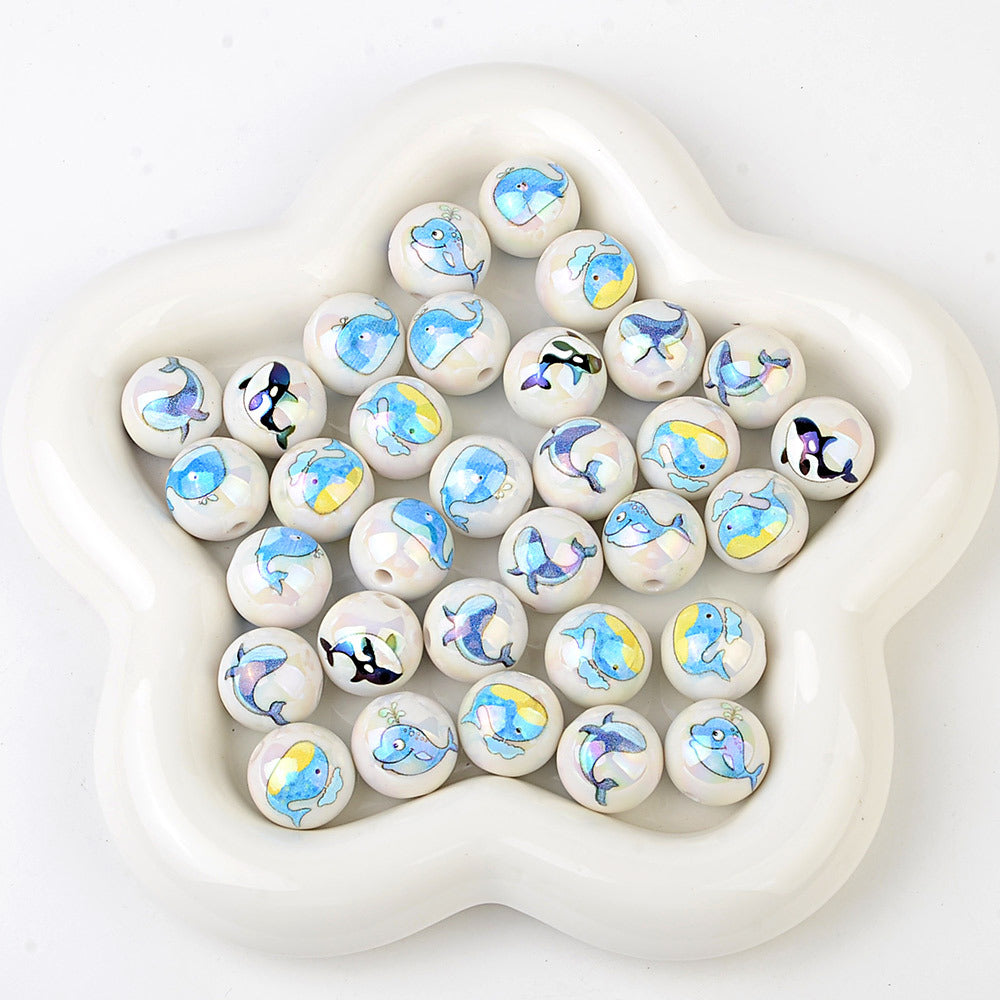 100Pcs acrylic solid color printing marine life starfish clownfish DIY mobile phone rope keychain pen jewelry accessories