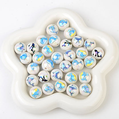 100Pcs acrylic solid color printing marine life starfish clownfish DIY mobile phone rope keychain pen jewelry accessories