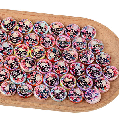 100Pcs Double-sided Printing Rose Surround Skull Round Piece Vertical Hole Beads DIY Mobile Phone Rope Keychain Chain Pen Accessories