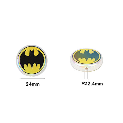 100Pcs 24mm double-sided print Marvel superhero straight hole disc beads DIY mobile phone chain ornament bead pen accessories