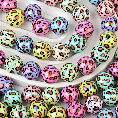 100Pcs acrylic two-color printing leopard print straight hole round bead DIY bead pen mobile phone chain keychain jewelry accessories wholesale