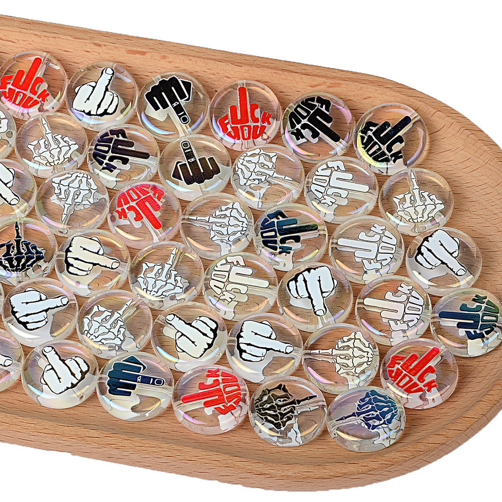 100Pcs acrylic flat sheet beads, bones, palm middle finger printing DIY bracelet, keychain jewelry accessories wholesale