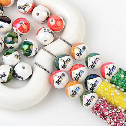 100Pcs 16mm UV plated Marlboro logo beads DIY handmade beaded loose bead string pen mobile phone chain jewelry accessories