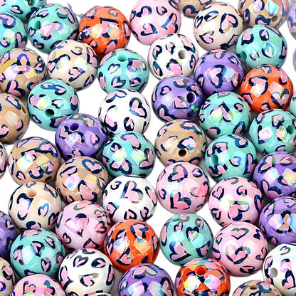 100Pcs acrylic two-color love leopard print printed beads DIY mobile phone chain bead pen jewelry accessories loose beads wholesale