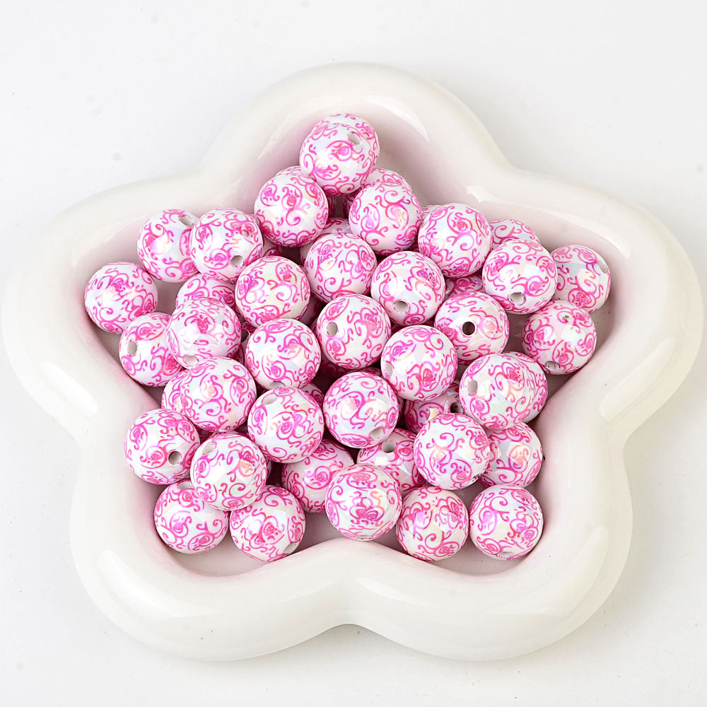 100Pcs solid color plating color printing roll grass pattern straight hole beading DIY mobile phone rope beading pen keychain pendant accessories