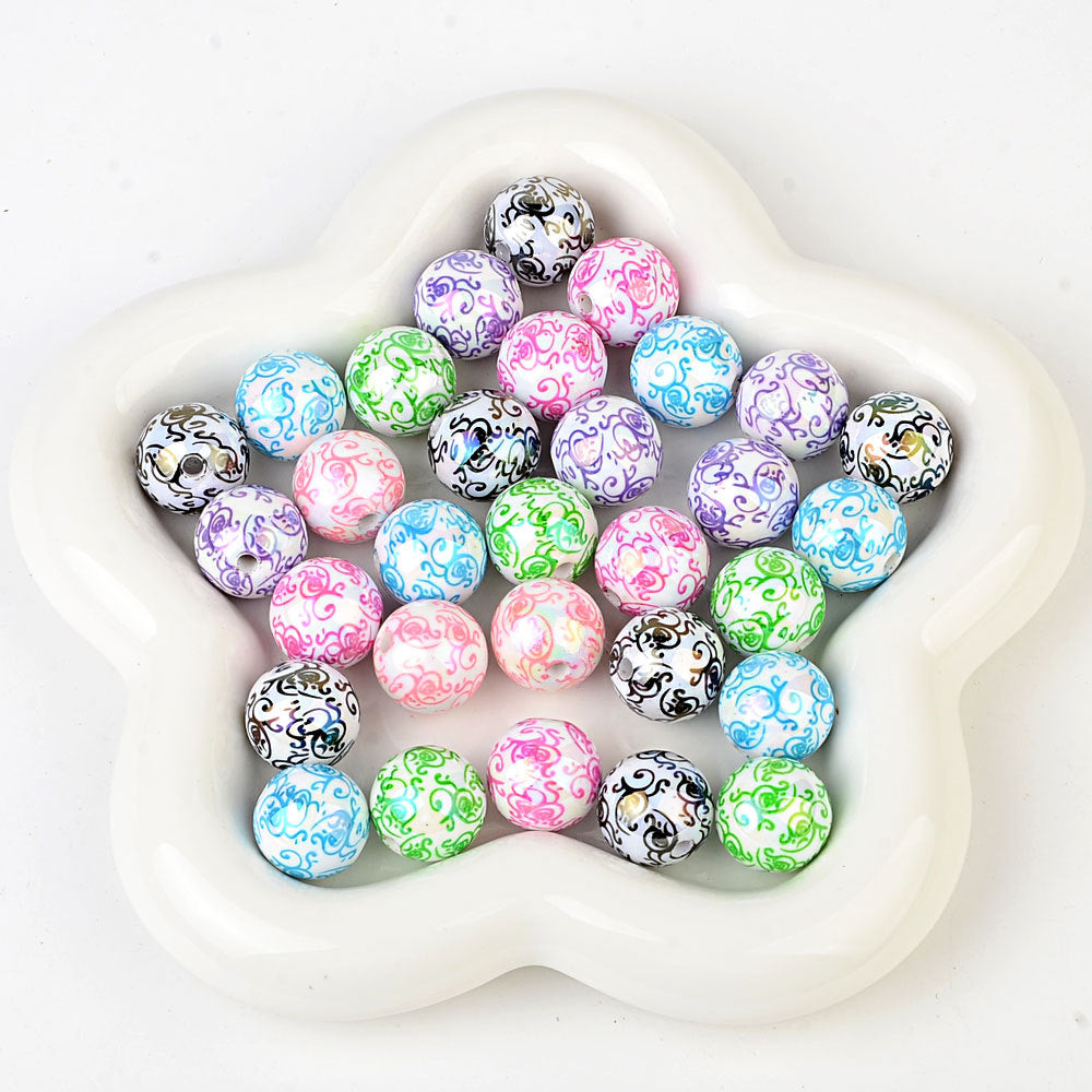 100Pcs solid color plating color printing roll grass pattern straight hole beading DIY mobile phone rope beading pen keychain pendant accessories