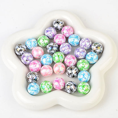 100Pcs solid color plating color printing roll grass pattern straight hole beading DIY mobile phone rope beading pen keychain pendant accessories