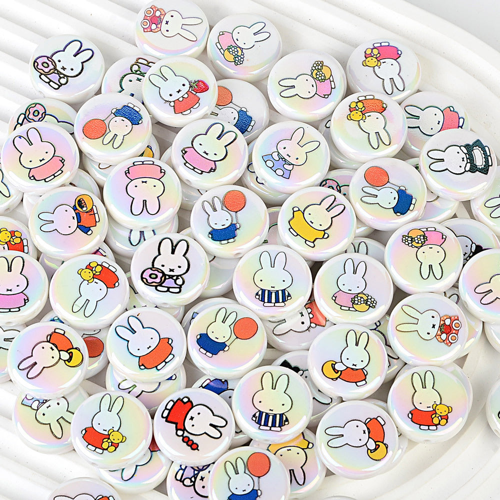 24Mm acrylic disc Miffy rabbit pattern printed round cake bead pen mobile phone chain bag hanging DIY jewelry accessories