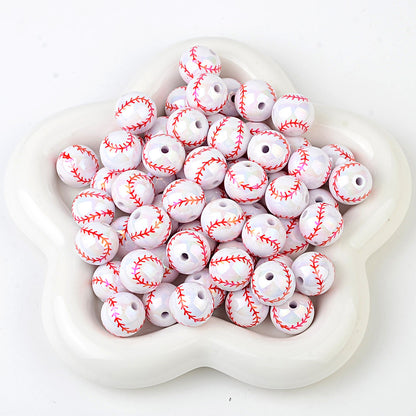 100Pcs 16mm Through Hole Solid Color Printing Baseball Acrylic Beaded DIY Mobile Phone Chain Keychain Accessories