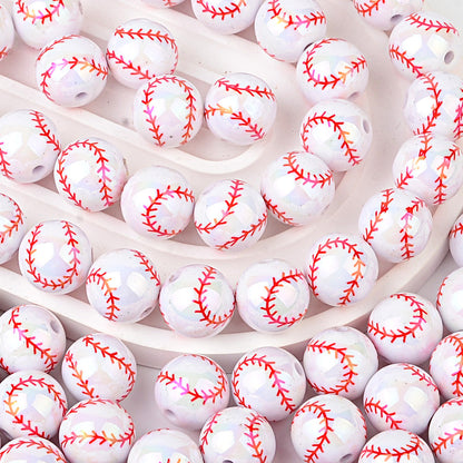 100Pcs 16mm Through Hole Solid Color Printing Baseball Acrylic Beaded DIY Mobile Phone Chain Keychain Accessories
