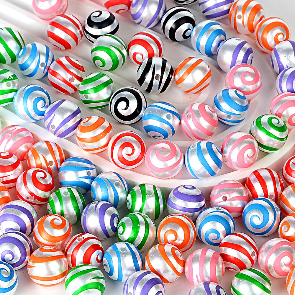100Pcs imitation pearl back pattern printing lollipop rainbow whirlwind beaded DIY jewelry mobile phone bead pen bag chain accessories