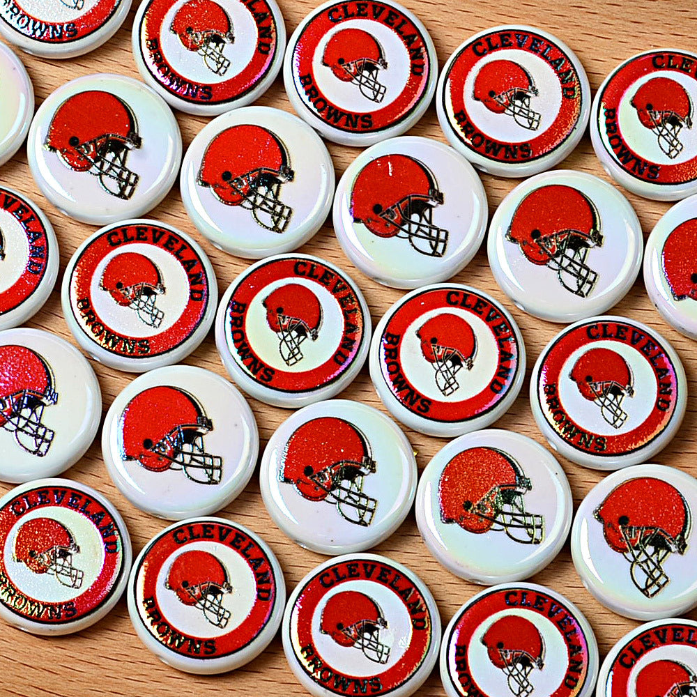 100Pcs 24mm NFL Football Team Acrylic Double Sided Printed Through Hole Beads DIY Bracelet Round Cake Beads