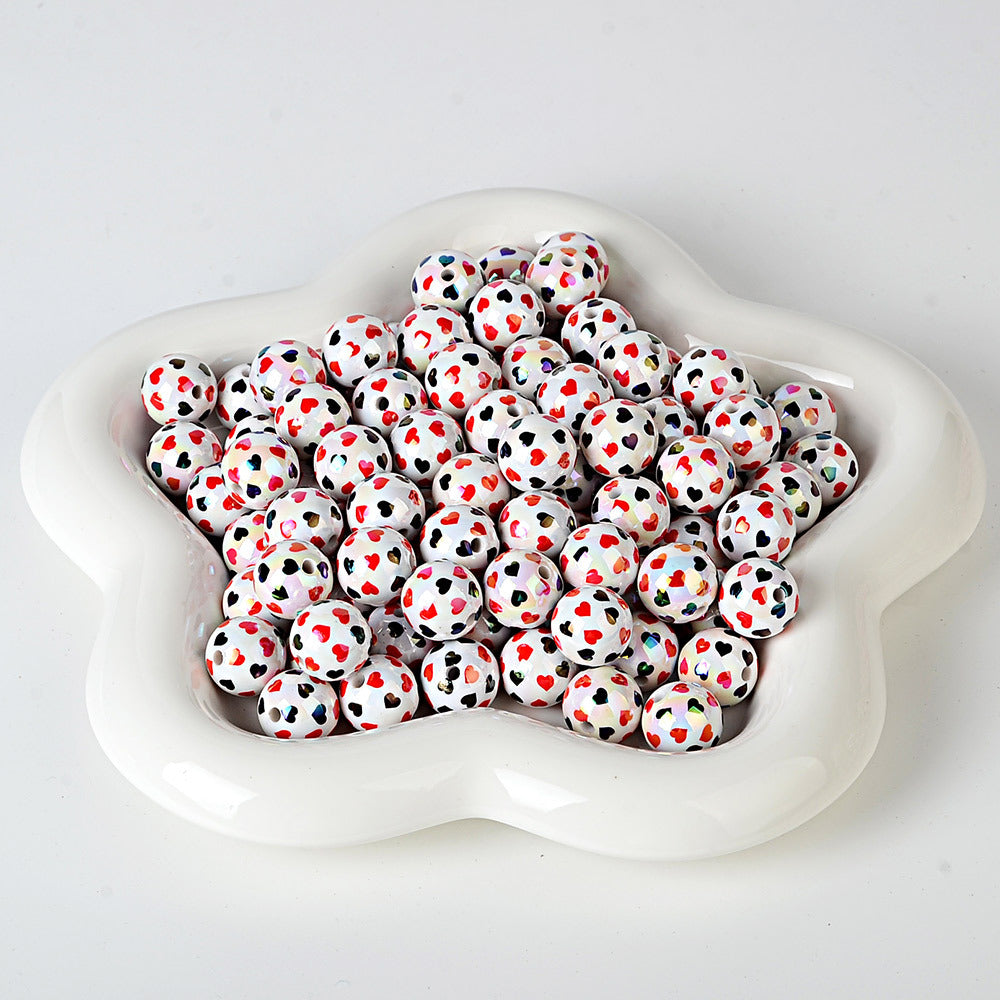 100Pcs acrylic color love round beads LOVE letter printing beads DIY handmade jewelry accessories Valentine's Day loose beads