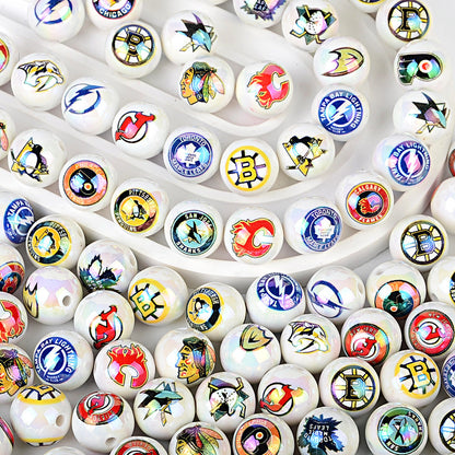 100Pcs US 32 NHL Ice Hockey Teams Printed Beads Beaded DIY Keys Mobile Phone Chain Handmade Jewelry Accessories Spot