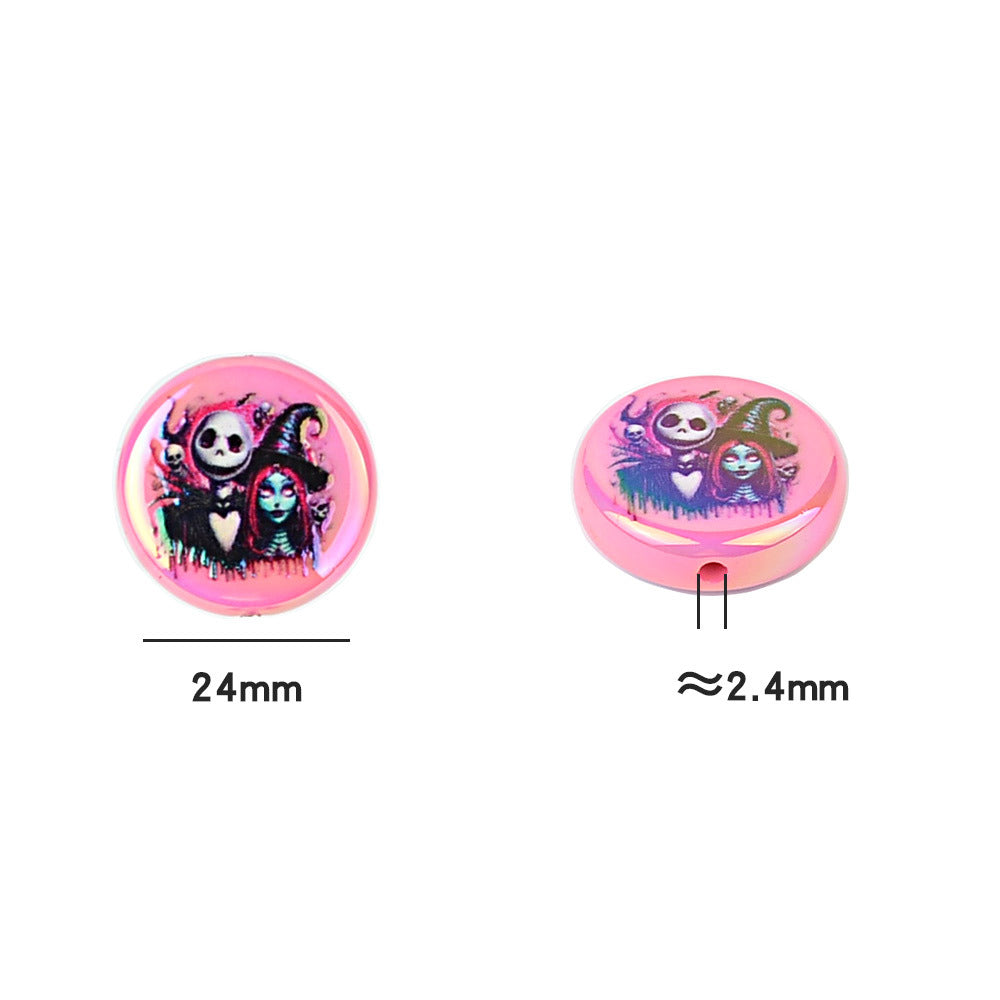 Cross-border Halloween print Jack and Sally pattern straight hole beaded DIY mobile phone chain keychain accessories