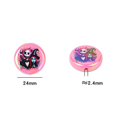 Cross-border Halloween print Jack and Sally pattern straight hole beaded DIY mobile phone chain keychain accessories