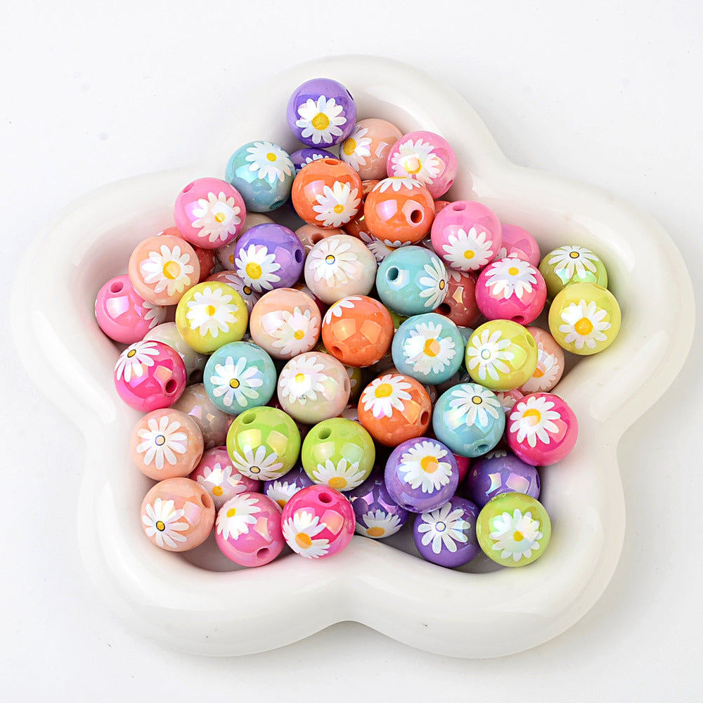 100Pcs acrylic double-sided printing small daisy sunflower 16mm vertical hole beaded DIY mobile phone keychain jewelry accessories