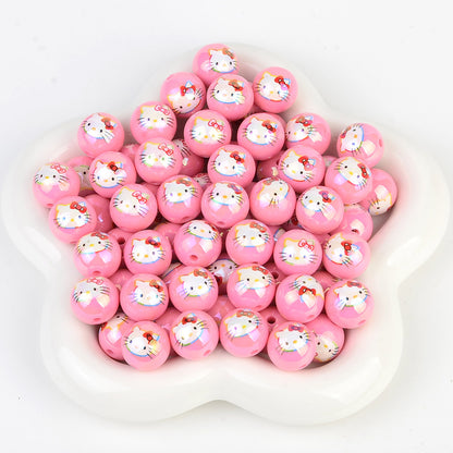 100Pcs printed Sanrio Hello Kitty hallo KT straight hole round beads DIY jewelry loose beads mobile phone chain bead pen accessories