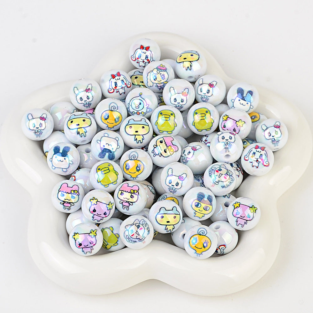 100Pcs UV plated color printing Tuoma gezi round cake beads loose beads DIY bead pen mobile phone chain keychain accessories