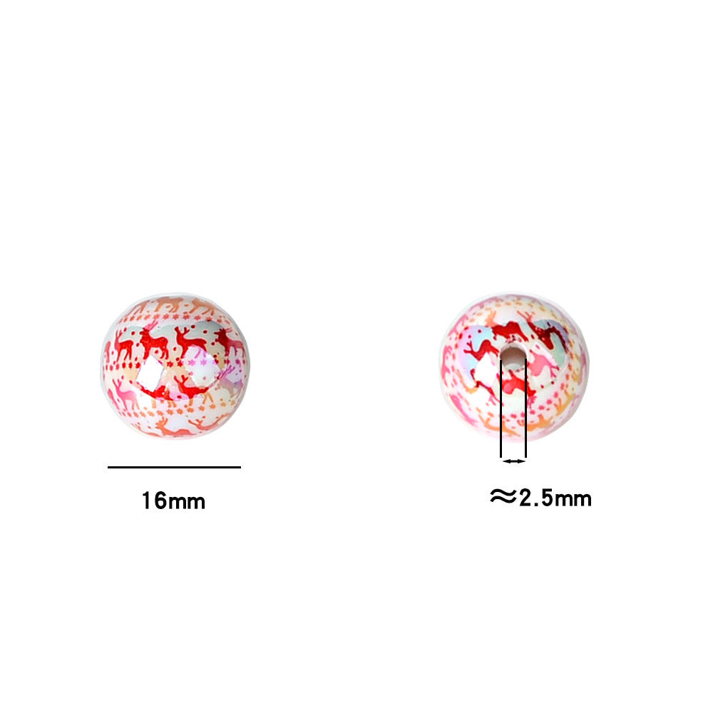 100Pcs 16mm Christmas full print elk acrylic beads DIY handmade beaded earrings bracelet material jewelry accessories