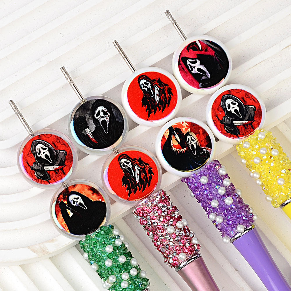 100Pcs 24mm double-sided printing Scream ghost killer through hole beaded DIY key and other jewelry accessories spot wholesale
