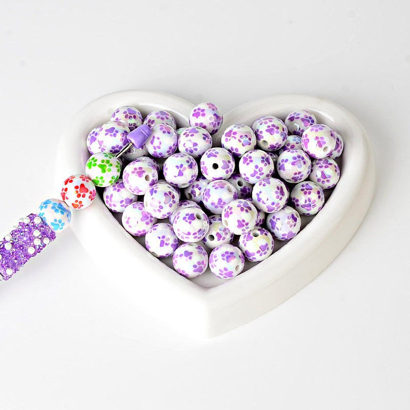 100Pcs 16mm Color Small Fresh Cat's Claw Pattern Printed Acrylic Beads Suitable for DIY Beads Bulk