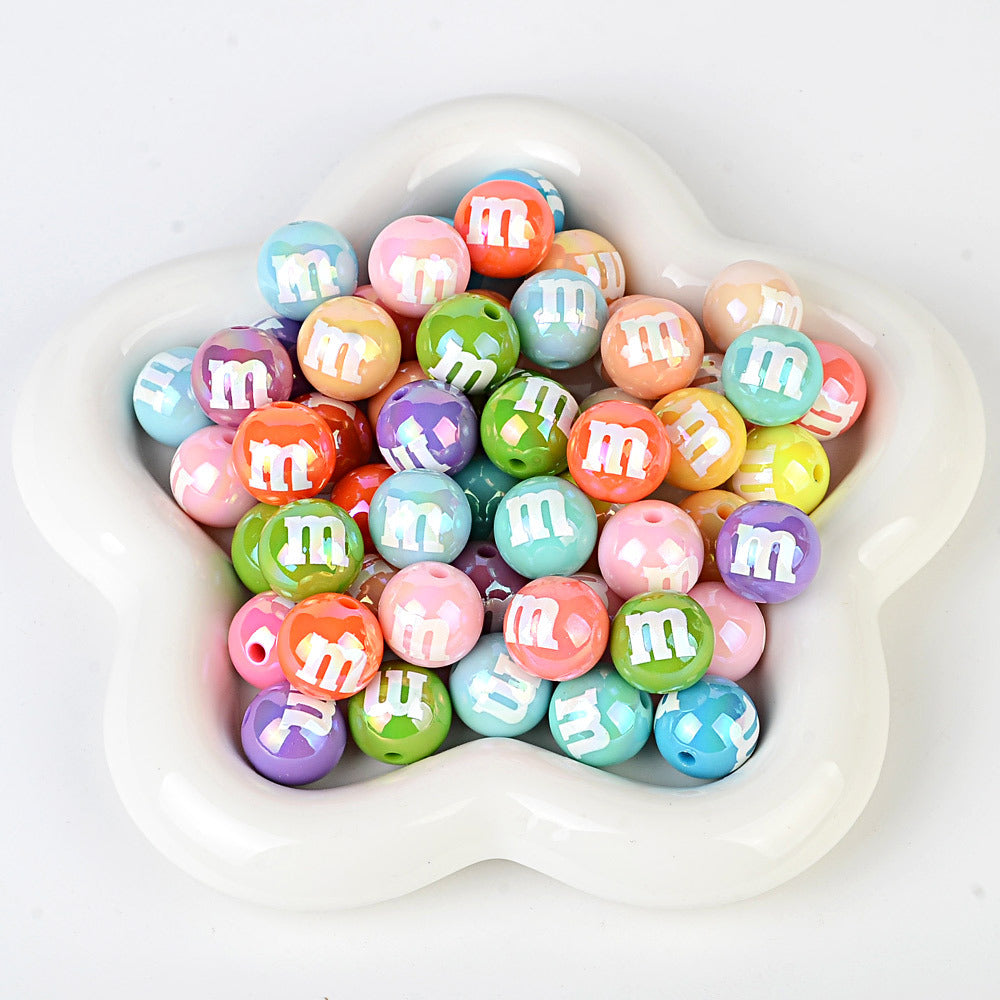 100Pcs simulation color m bean beaded acrylic plated beads DIY bracelet necklace bag chain key chain beaded accessories