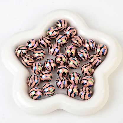 100Pcs UV plated colored acrylic zebra pattern line round beads colored striped beads DIY mobile phone chain keychain beaded material