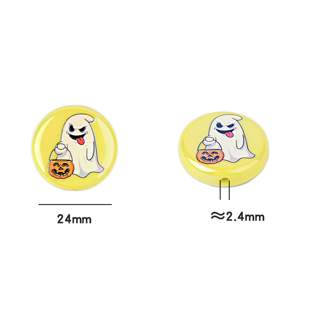 100Pcs UV plated Halloween element mixed ghost round cake beaded DIY beaded pen mobile phone keychain accessories