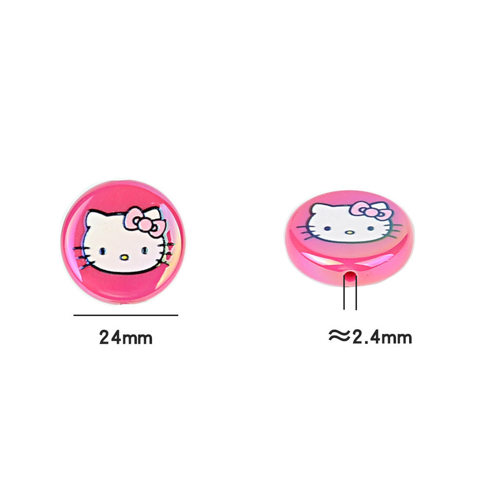 100Pcs acrylic loose beads double-sided printed hallo KT cat straight hole disc beads DIY jewelry mobile phone chain bead pen with