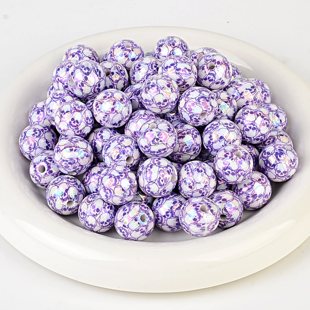 100Pcs Halloween full skull print acrylic round beads DIY mobile phone chain keychain bead pen accessories