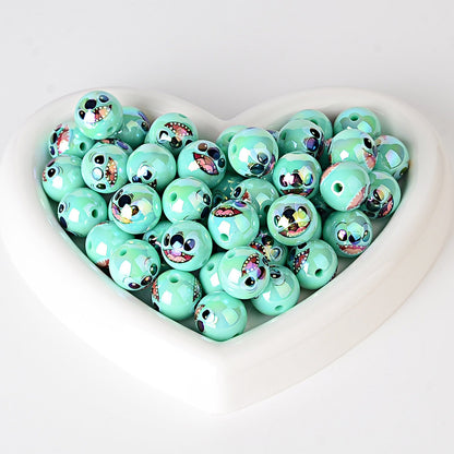 100Pcs 16mmUV plated color Stitch series printing beads DIY bead pen mobile phone keychain car hanging and other accessories