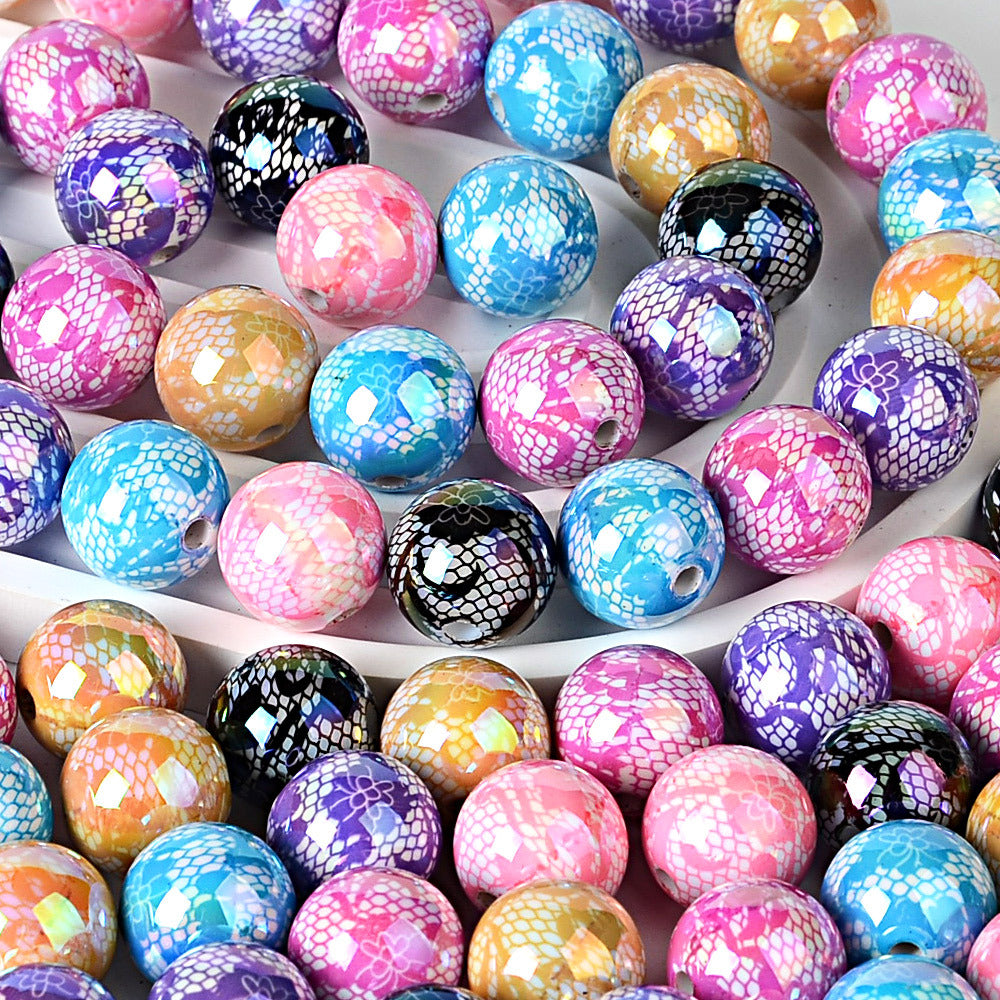 100Pcs UV plated color printing lace beaded DIY jewelry beaded pen mobile phone chain keychain car hanging and other accessories