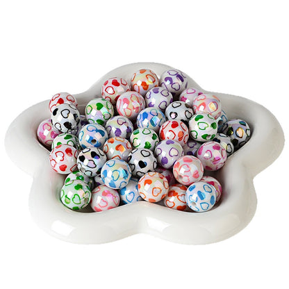 100Pcs acrylic plated color printing double love straight hole beads DIY jewelry mobile phone chain bead pen keychain bag chain accessories
