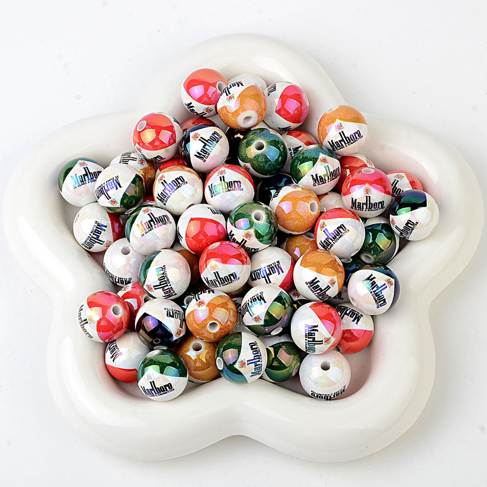 100Pcs 16mm UV plated Marlboro logo beads DIY handmade beaded loose bead string pen mobile phone chain jewelry accessories
