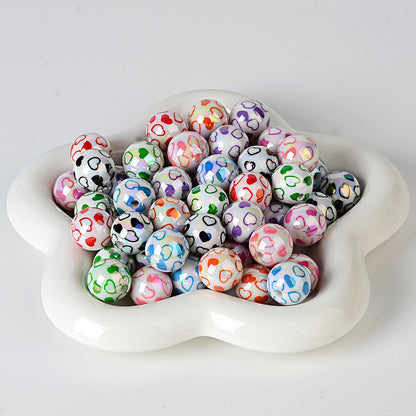 100Pcs acrylic plated color printing double love straight hole beads DIY jewelry mobile phone chain bead pen keychain bag chain accessories