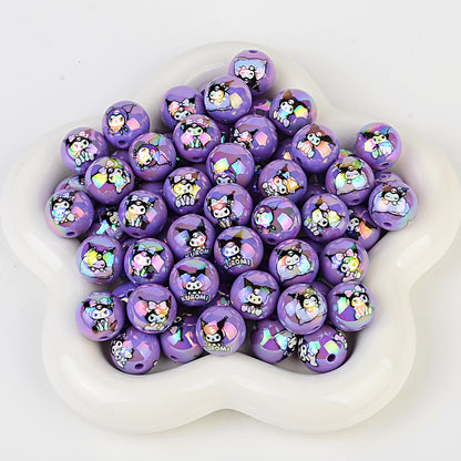 100Pcs printed Sanrio Hello Kitty hallo KT straight hole round beads DIY jewelry loose beads mobile phone chain bead pen accessories