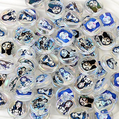 100Pcs Halloween Elements Zombie Bride Character Printing Straight Hole Flat Bead DIY Mobile Phone Bead Pen Handmade Ornament Accessories
