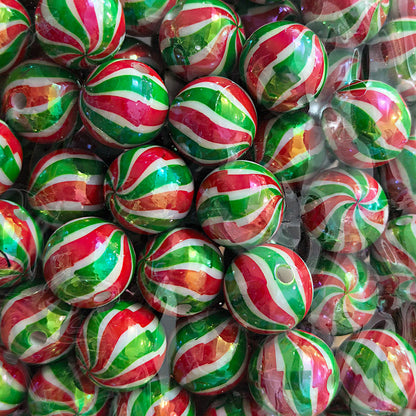 100Pcs 16mm Christmas acrylic printing striped spiral through hole beads DIY bead pen mobile phone chain accessories loose beads
