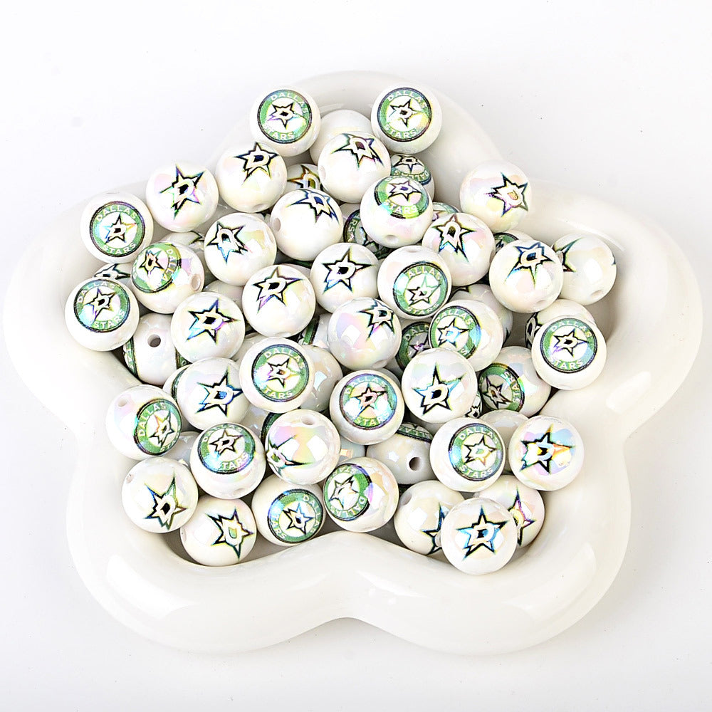 100Pcs US 32 NHL Ice Hockey Teams Printed Beads Beaded DIY Keys Mobile Phone Chain Handmade Jewelry Accessories Spot
