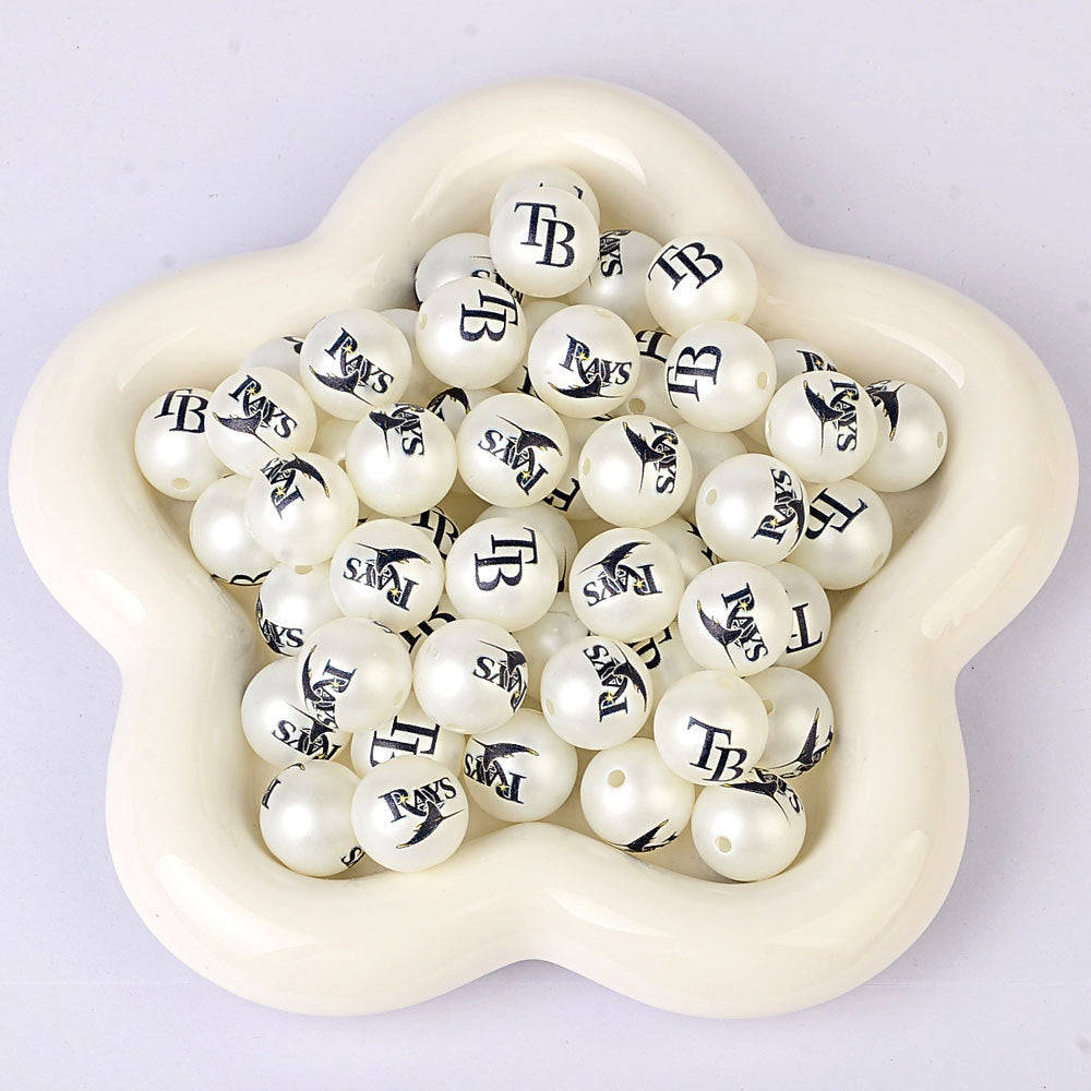 100Pcs 16mm frosted printing MLB baseball league round beads loose beads DIY bead pen car hanging baseball team accessories