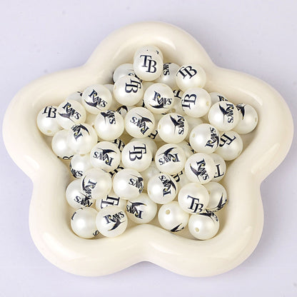 100Pcs 16mm frosted printing MLB baseball league round beads loose beads DIY bead pen car hanging baseball team accessories