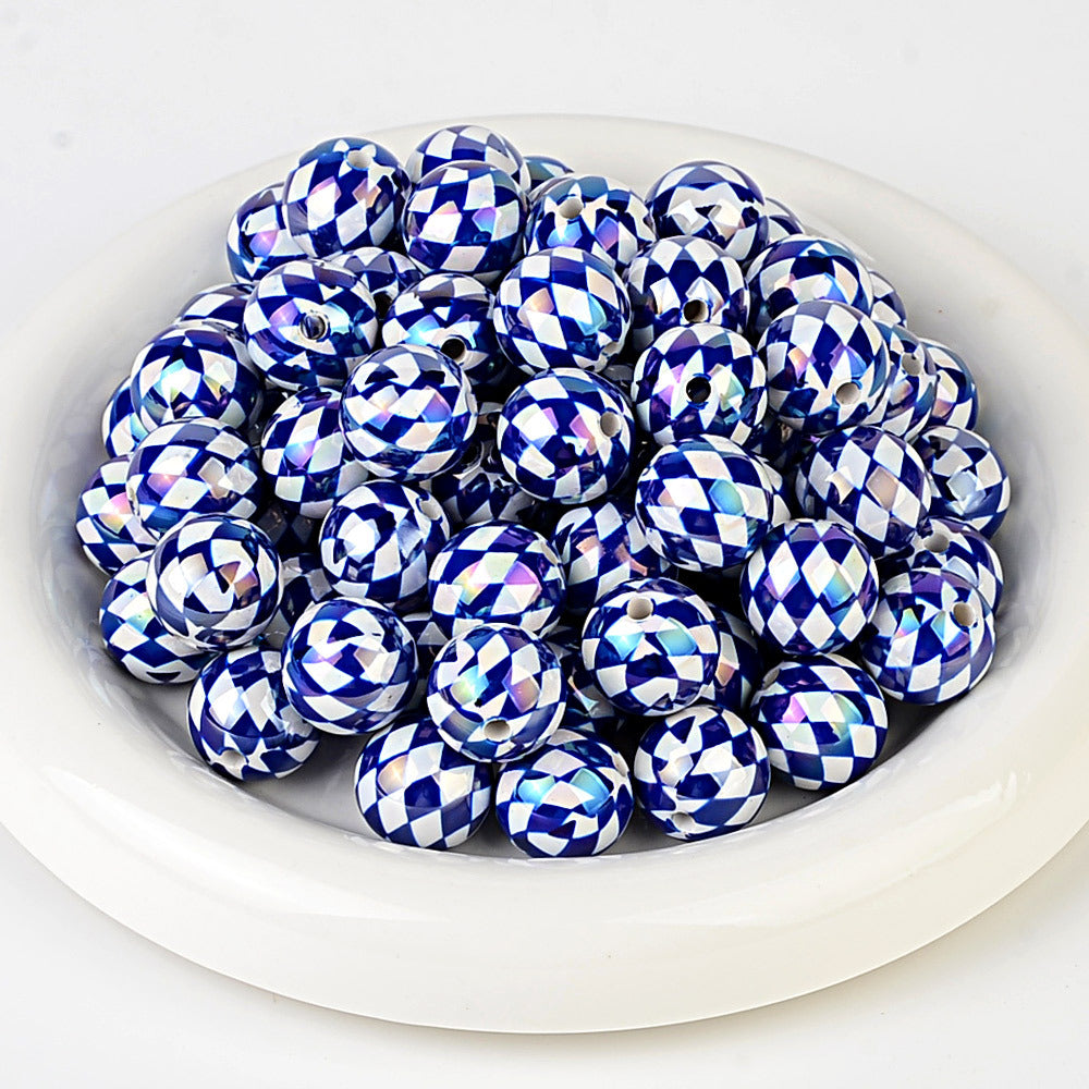100Pcs 16mm UV rhombus grid through hole round beads DIY handmade beaded loose bead string pen mobile phone chain jewelry accessories spot