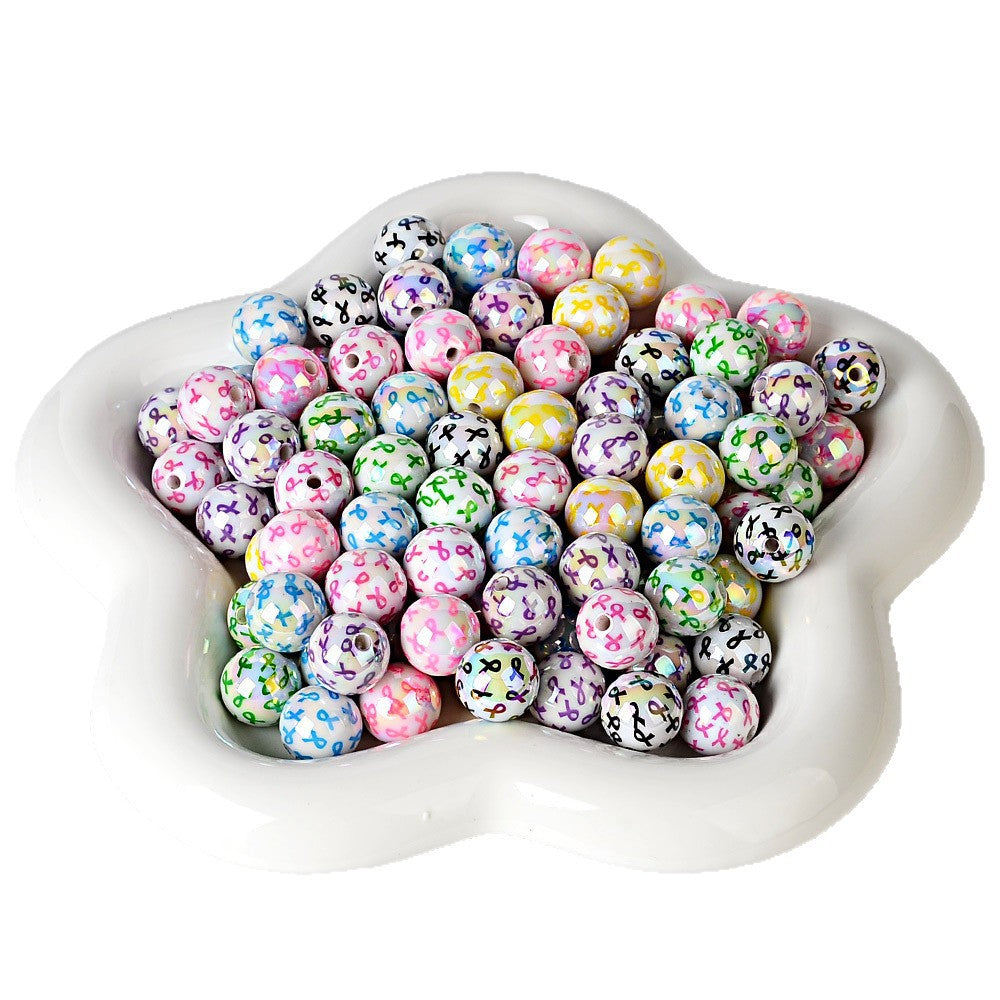 100Pcs cross-border color ribbon printing straight hole round beads DIY mobile phone chain bracelet necklace color plating accessories material wholesale