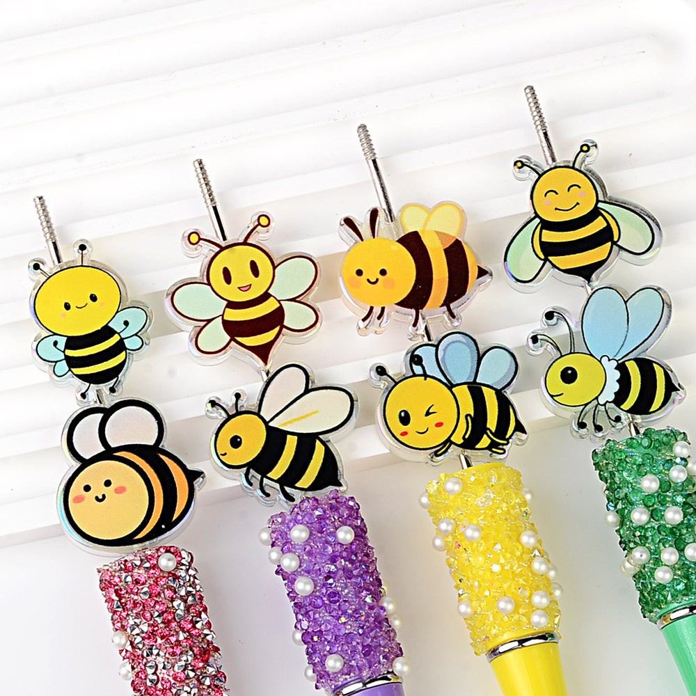 100Pcs cartoon bee acrylic piece beads cute insect DIY jewelry accessories keychain pendant material wholesale