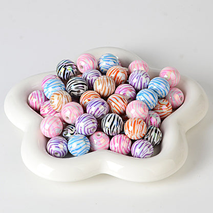 100Pcs 16mm acrylic zebra pattern straight hole round beads DIY handmade string loose beads mobile phone chain pen necklace jewelry accessories