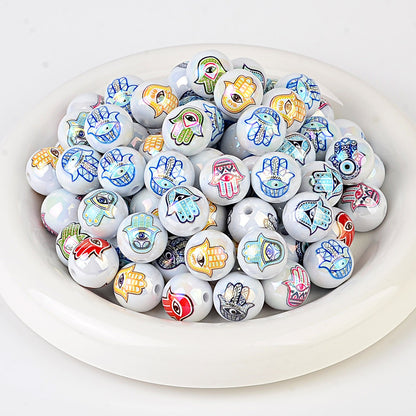 100Pcs Turkish devil's eye + Hamsa hand straight hole round beads DIY mobile phone chain keychain jewelry accessories loose beads
