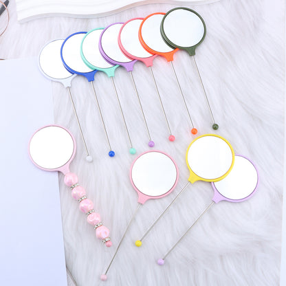 Handheld round makeup mirror high definition student portable makeup ins wind mini handle small mirror spot