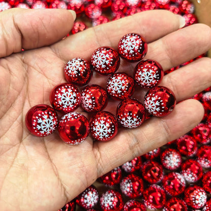 100Pcs 16mm metallic Christmas color snowflake printing round beads DIY handmade beaded loose beads mobile phone chain accessories