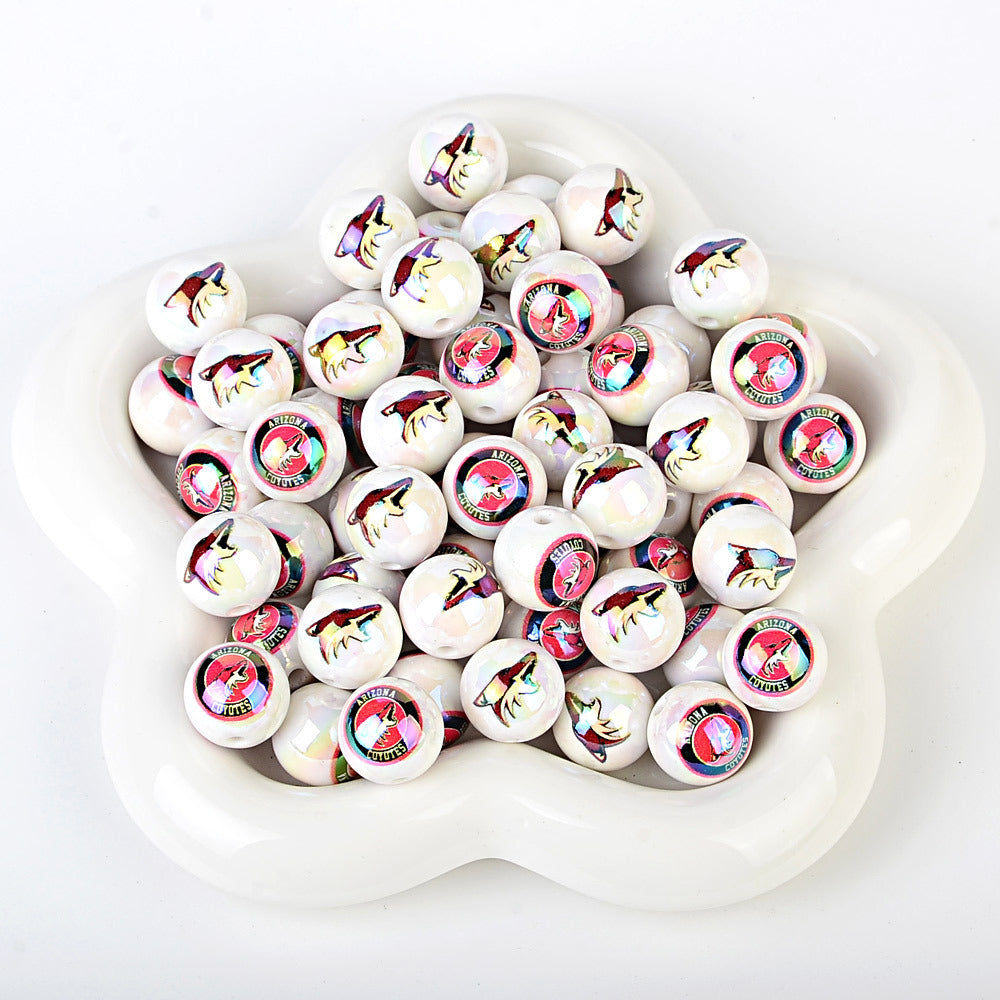 100Pcs US 32 NHL Ice Hockey Teams Printed Beads Beaded DIY Keys Mobile Phone Chain Handmade Jewelry Accessories Spot